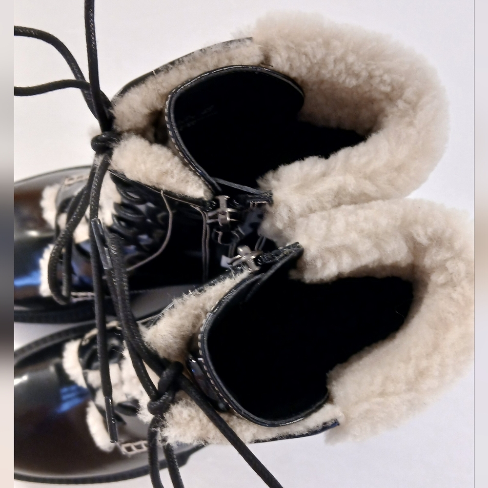 COACH Leighton Shearling Bootie • Black Patent Leather • Size 9.5 B - Picture 7 of 14